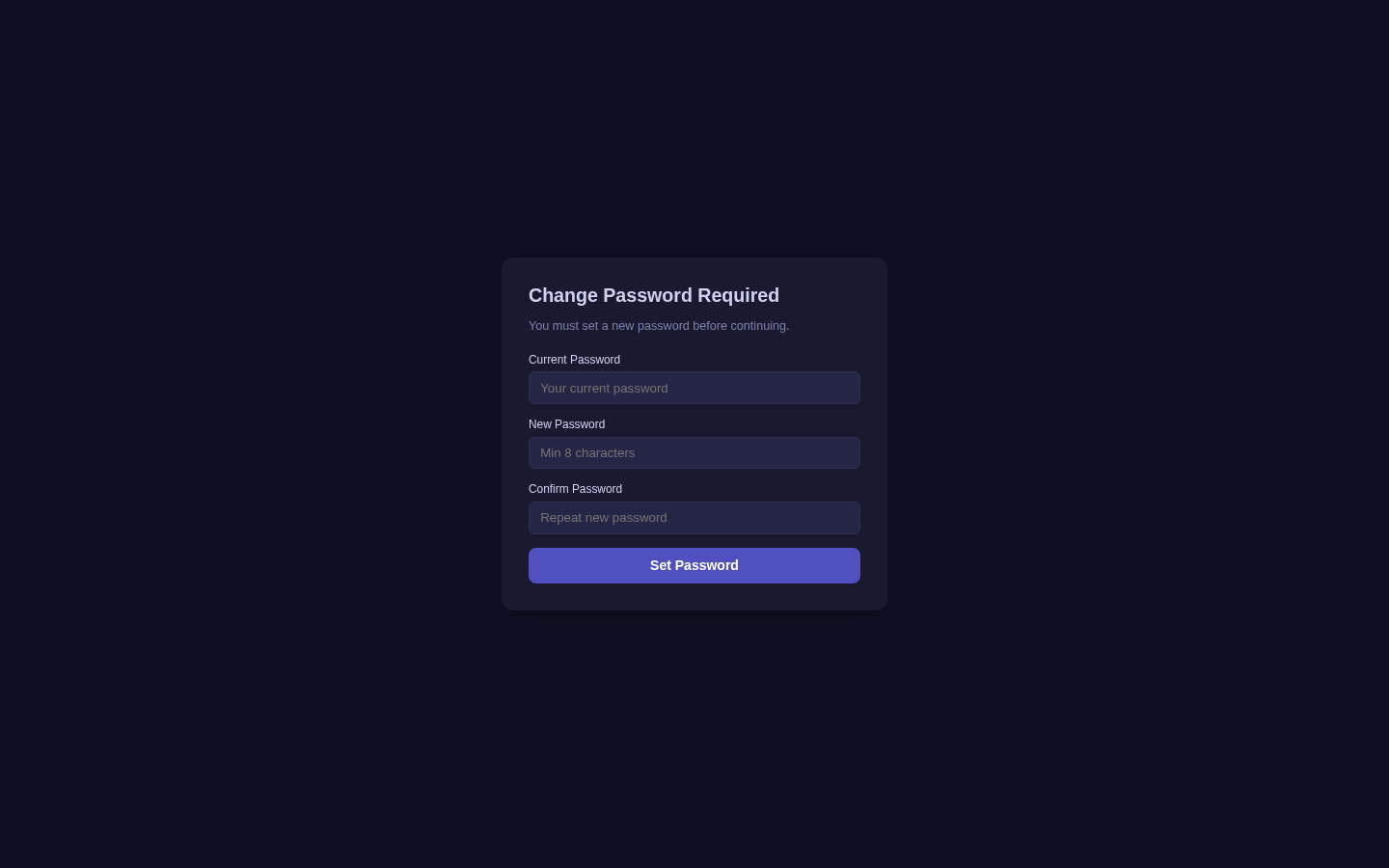 Change password screen