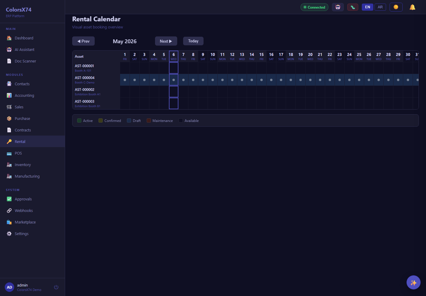 Rental booking calendar